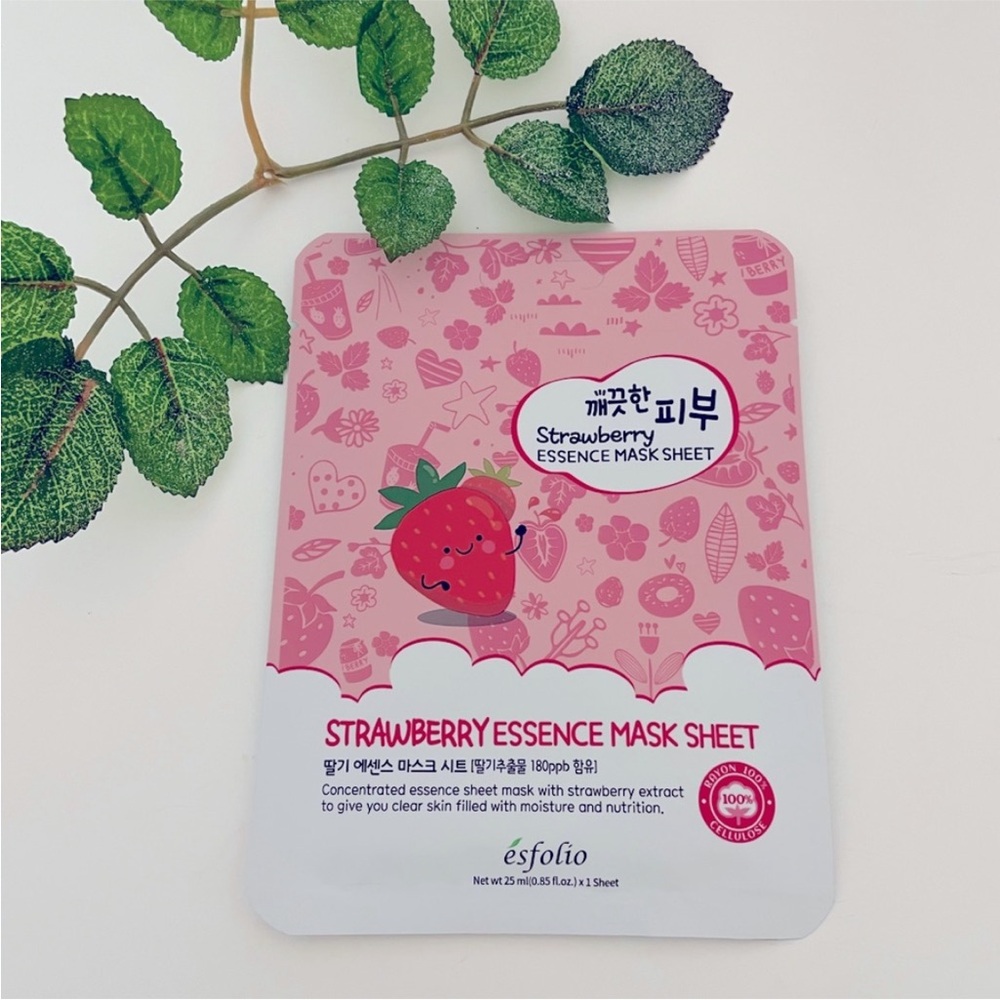 New $5ea OR 5/$15 ESFOLIO Strawberry Extract Essence Sheet Face Mask